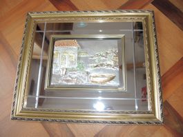 Wand Spiegel mit Relief Silber 3D Bild Gold Rahmen Fischer