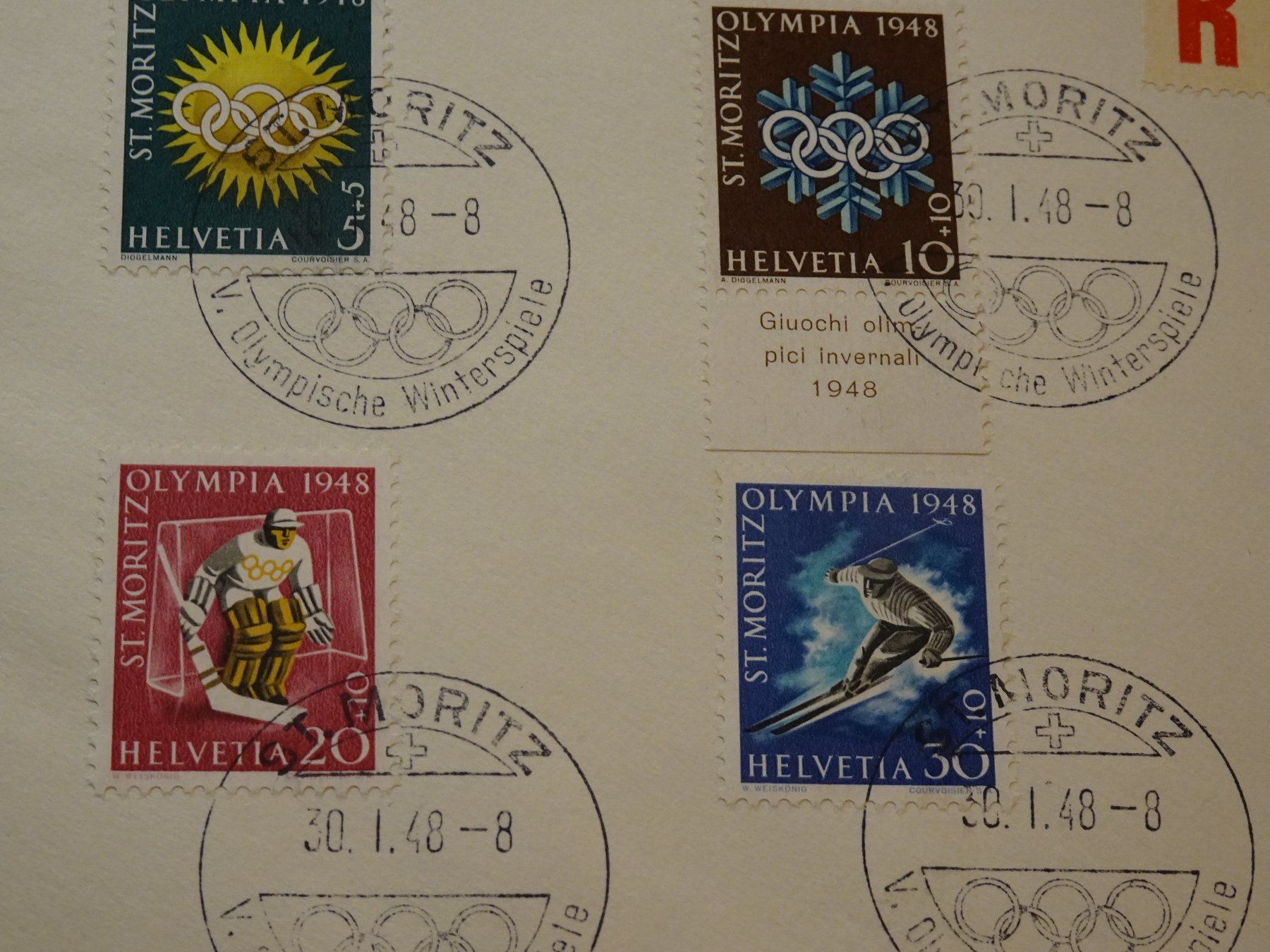 Alle Briefmarken: 30.I.48., ST. MORITZ, OLYMPISCHE WINTERSPIELE, SATZ - BRIEF – Gebraucht aus Eschenbach SG von eDaisy 1