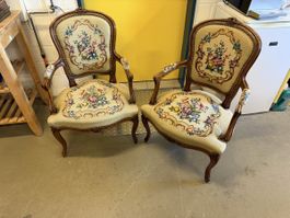 2x Antike Gobelin Sessel