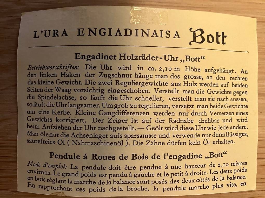Orologi: Engadiner Holzräderuhr Bott - Schweizer Handarbeit – Usato da Bern venduto da rich77 1