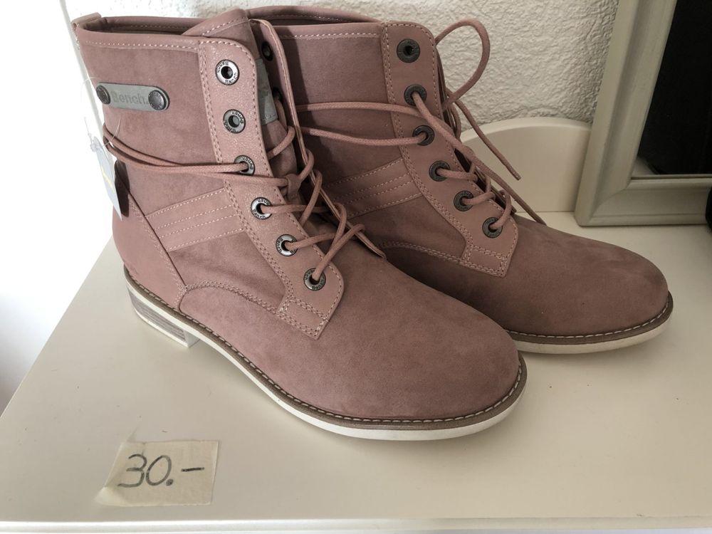 Bottines à Lacets En Daim Vieux Rose CELTY Taille 39 - Talon Compensé - Occasion Bon état