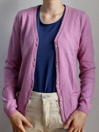 Hell violette Strickjacke aus 100% Kaschmir Gr.S