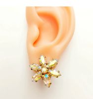 vintage 1950s rhinestone flower clip-on earrings midcentury