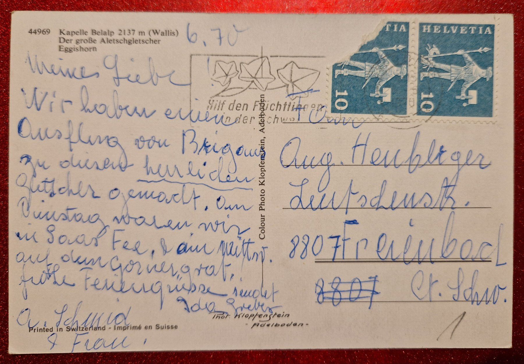 Cartoline postali: Kapelle Belalp mit Aletschgletscher 1970 – Usato da Melchnau venduto da Arthurius 1