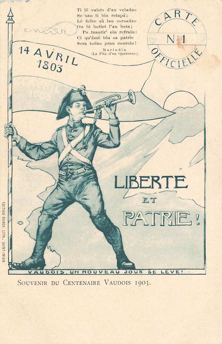 Ansichtskarten: Liberte et patrie centenaire Vaudois 1903 – Gebraucht aus Biasca von Blenio71