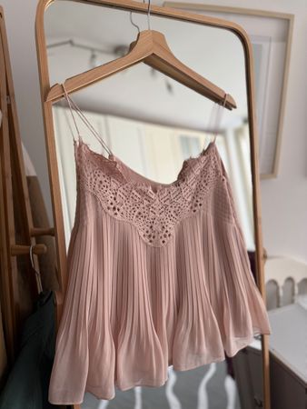 Massimo Dutti Top, Zartrosa, Spitze
