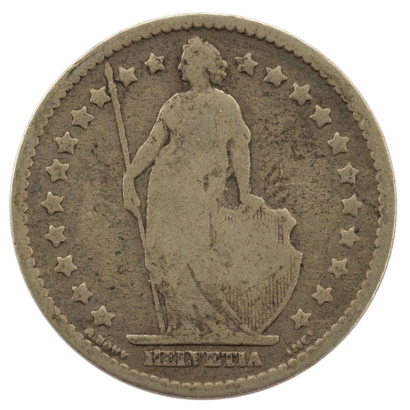 Alle Münzen: Schweiz - 1 Franken - 1876 - Silber – Gebraucht aus Rotkreuz von Swiss-Coins 1