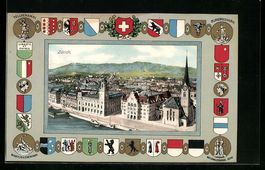 Zürich, Ortsansicht aus der Vogelschau 