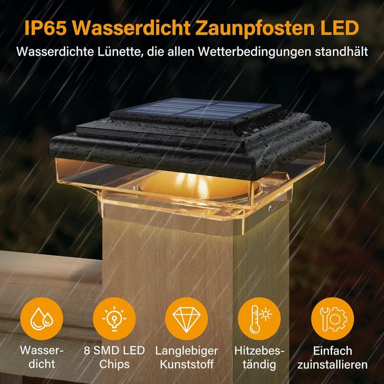 2er Set Solar Licht 8 Led Pfosten Garten Outdoor Zaun Leucht Kaufen