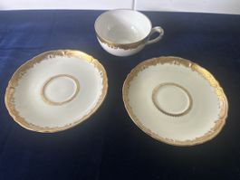 Suisse Langenthal Kaffeetasse mit 2 Untertassen Goldrand