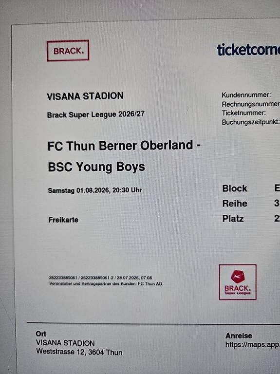 Biglietti: FC Thun - YB – Usato da Muri AG venduto da Matthias.S