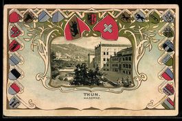 Passepartout-Präge-AK Thun, Kaserne und