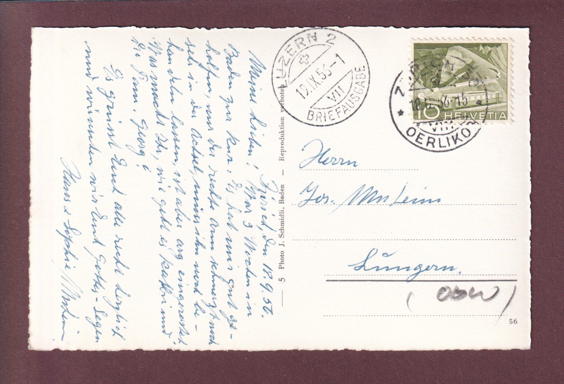 Ansichtskarten: BADEN - Limmatpromenade - 1956 – Gebraucht aus Pully von nicecards 1