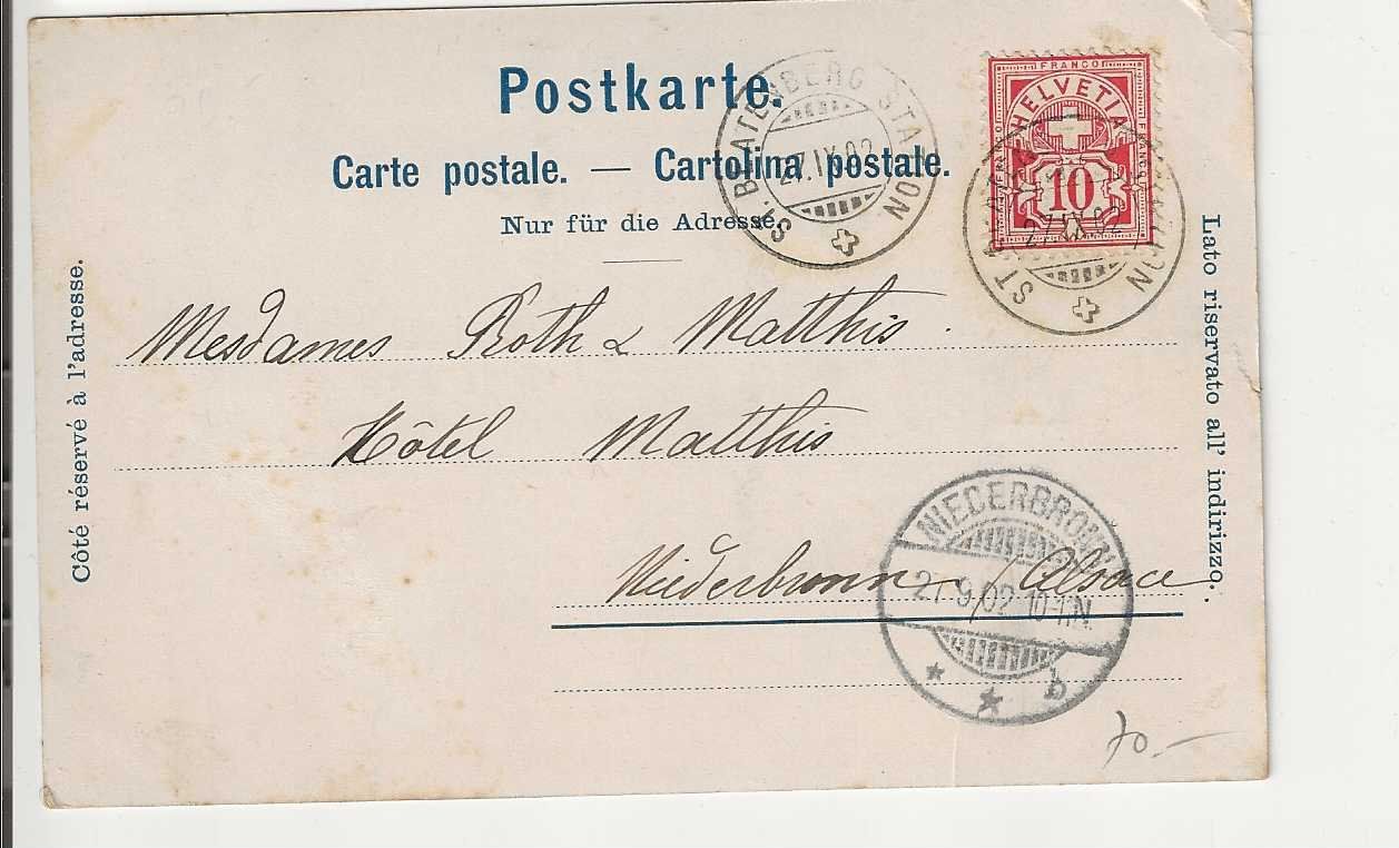 Cartoline postali: St. Beatenber,  Litho, 1902 – Usato da Spiez venduto da Niesen20 1