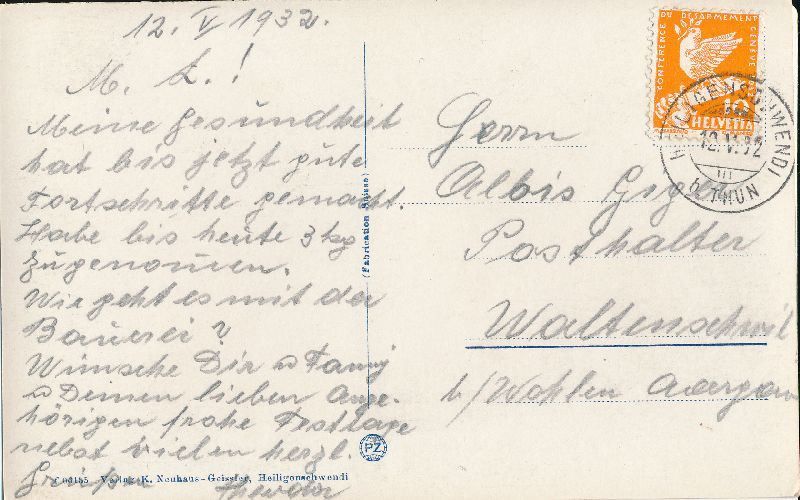 Cartoline postali: Thun - Heiligenschwendi + 1932 – Usato da Emmenbrücke venduto da teestube 1