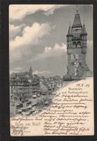 #Gruss aus Basel , Marktplatz u. Rathausturm,gel. 1903