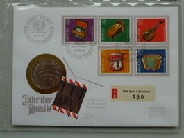 1985: Numisbrief mit 5Fr.-Wert, Jahr: Musik, gute Qualität.