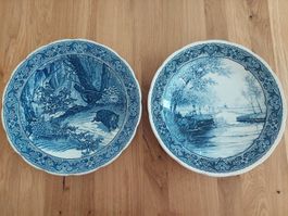 Vintage Delft Keramikteller, Jagdszene & Landschaft
