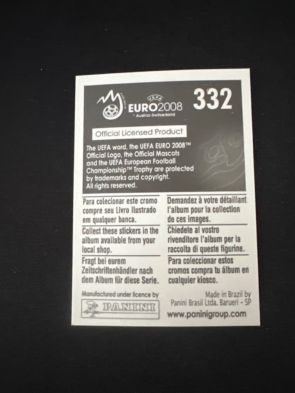 Panini Carte collezionabili: Panini UEFA EM 2008 Sticker - Nr. 332 – Usato da Sulz AG venduto da DealWerk 1