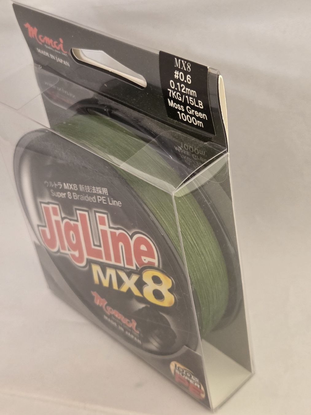Momoi Jig Line MX8, 0.12mm, Moosgrün, 1000m Neu! Angelschnur (Neu und ...