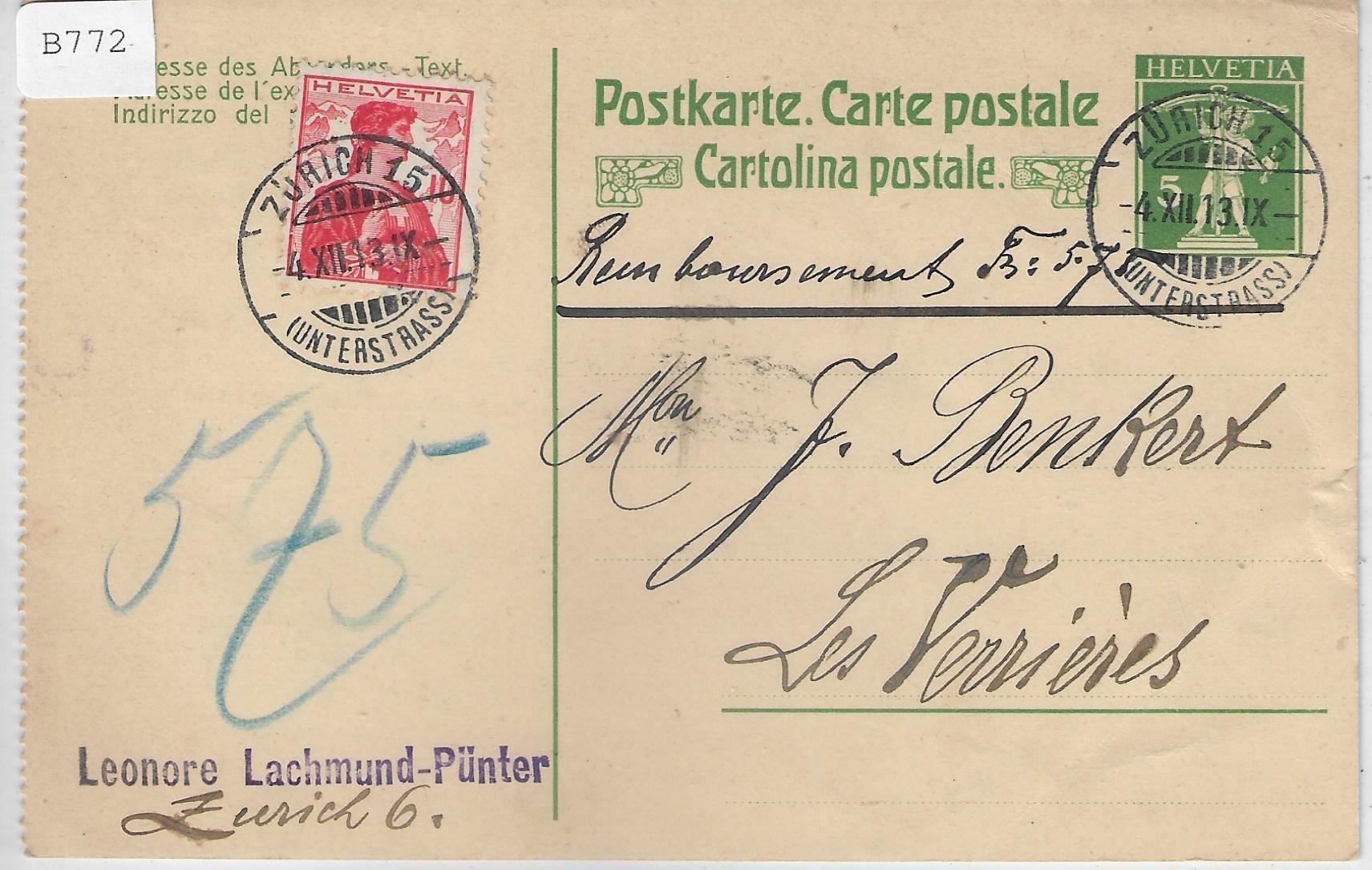 Alle Briefmarken: N.N. Postkarte mit Zusatzfrankatur – Gebraucht aus Ettingen von Kartenplanet