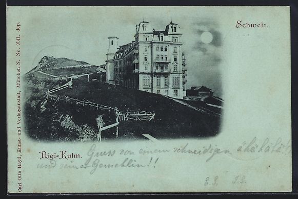 Cartoline postali: Mondschein-AK Rigi-Kulm, Gebäudeansicht – Usato da Berlin venduto da bartko-reher
