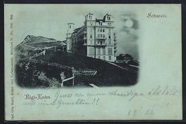 Mondschein-AK Rigi-Kulm, Gebäudeansicht
