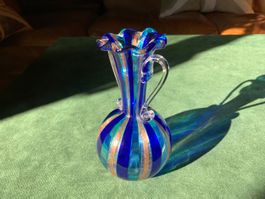 Vintage Murano Glas Vase a Canne Soffiato Hellblau Blau Gold