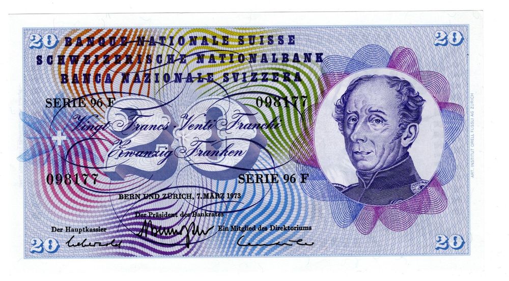 Note 20 FR 1973 Ungefaltet (Neu und originalverpackt) in Bure für CHF ...