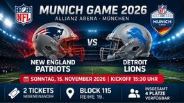 2x NFL München 2026 | Patriots vs. Lions |Block 115 Reihe 19
