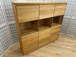 Highboard Vitrine FLAIR Kernbuche massiv geölt 153 x 146 cm