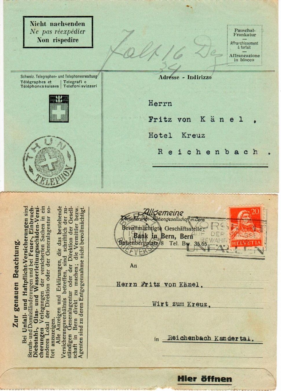 Tutti i francobolli: 4 Postkarten nach Reichenbach – Usato da Wolhusen venduto da Curver9
