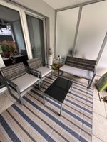 Garten Lounge Set Rattan Look mit Glas Tisch Grau