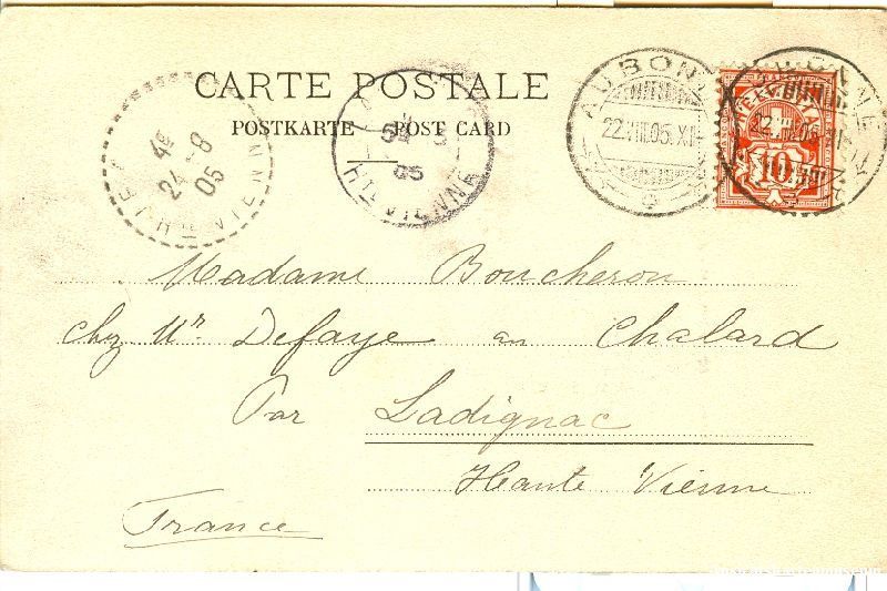 Cartoline postali: Aubonne + 1905 – Usato da Emmenbrücke venduto da teestube 1