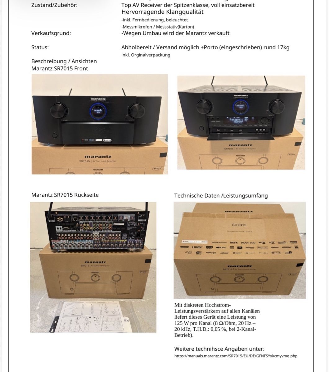 Marantz Ricevitori:  AV Receiver Marantz SR7015, schwarz – Nuovo (secondo la descrizione) da Wilen b. Wil venduto da carpediem25 5