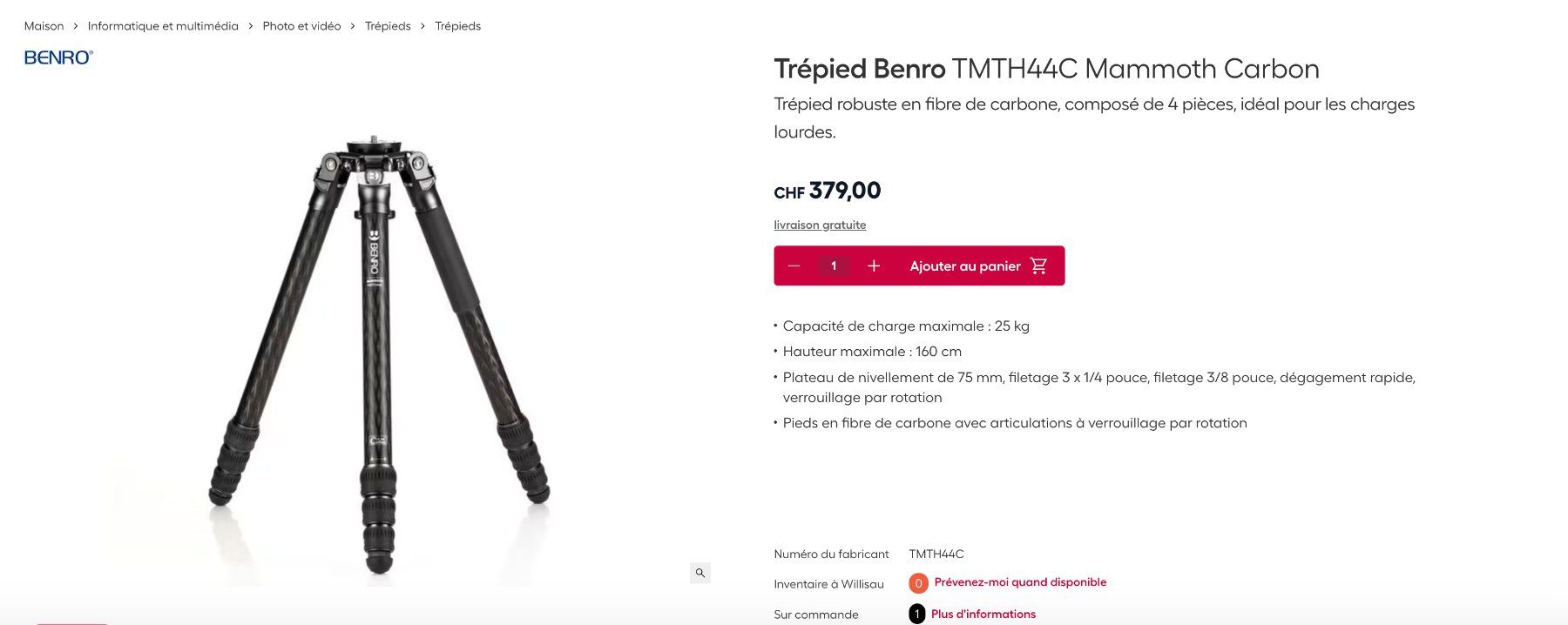 Benro Treppiedi & Teste: Trepied Benro TMTH44C Mammoth – Usato da Verbier venduto da ThibREM 4