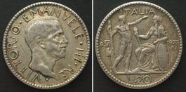 REGNO 20 Lire 1927 A. VI, VITTORIO EMANUELE III argento SPL