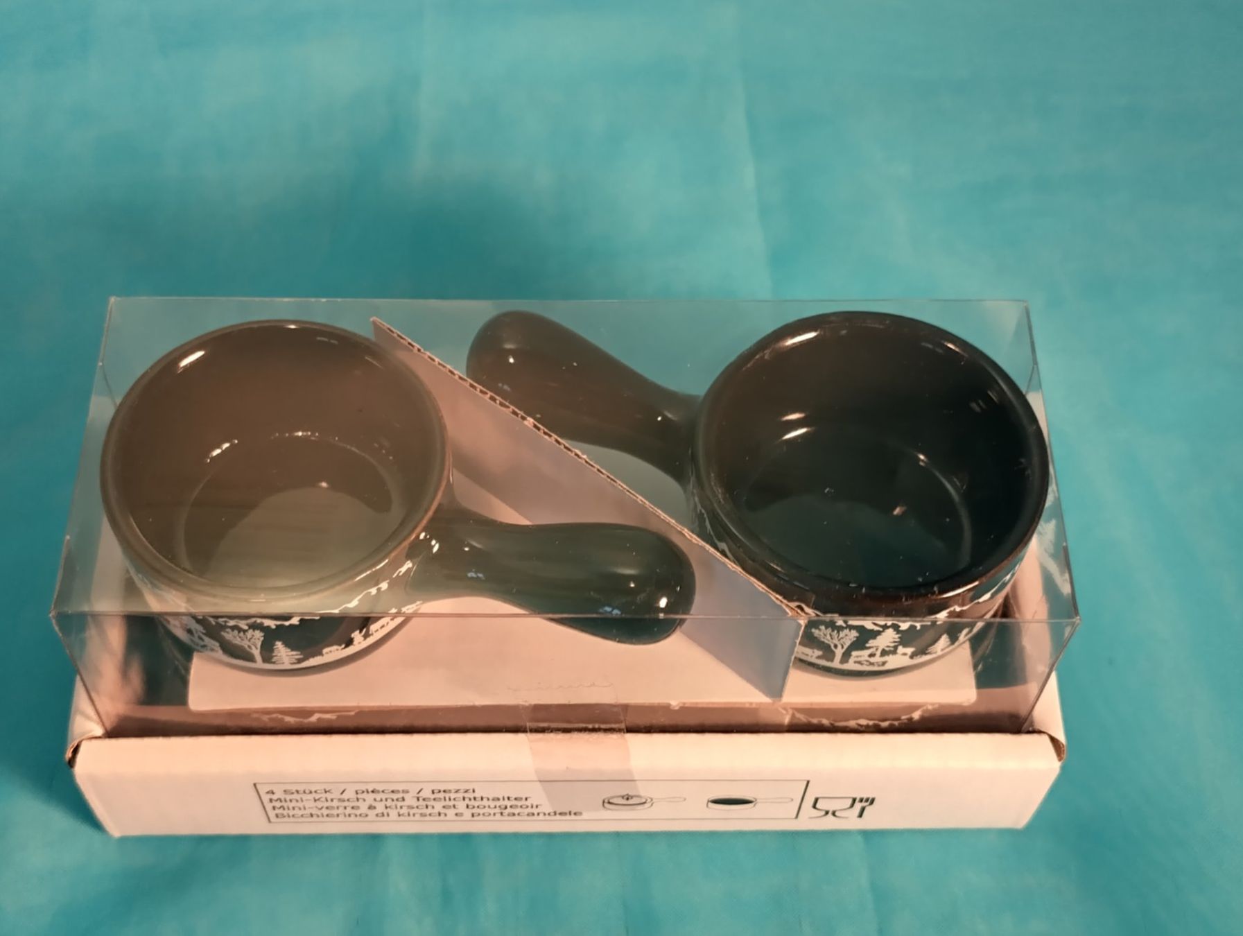 Migros Elettrodomestici da cucina: 4 Mini-Kirsch-Caquelons / Teelichthalter Neu, Scherenschnitt – Nuovo e nell'imballaggio originale da Bellach venduto da JingleCherry 1