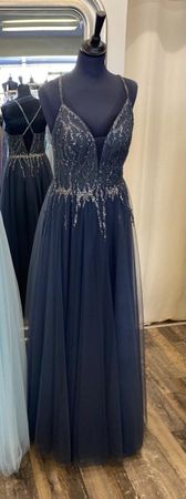 Abendkleid dunkelblau mit Pailletten Grösse 36 NEU 