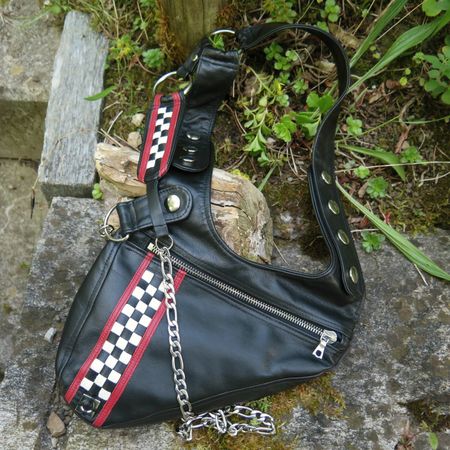 Schultertasche Damen Handytasche schwarzes Leder Revolverbag