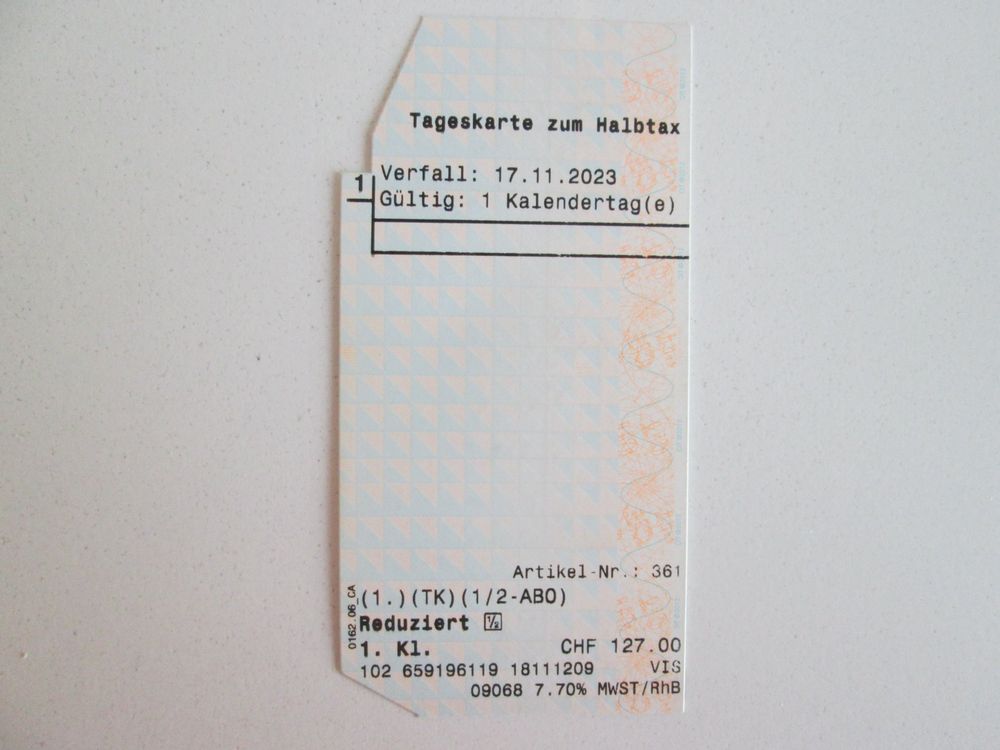 1 Ticket Tageskarte SBB 1. Klasse Halbtax Verfall 17.11.2023 Kaufen auf Ricardo