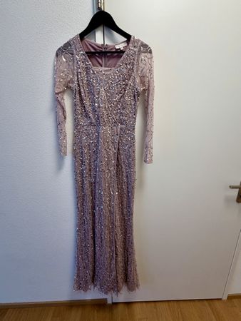 Abendkleid lang mit Pailletten rosa guter Zustand