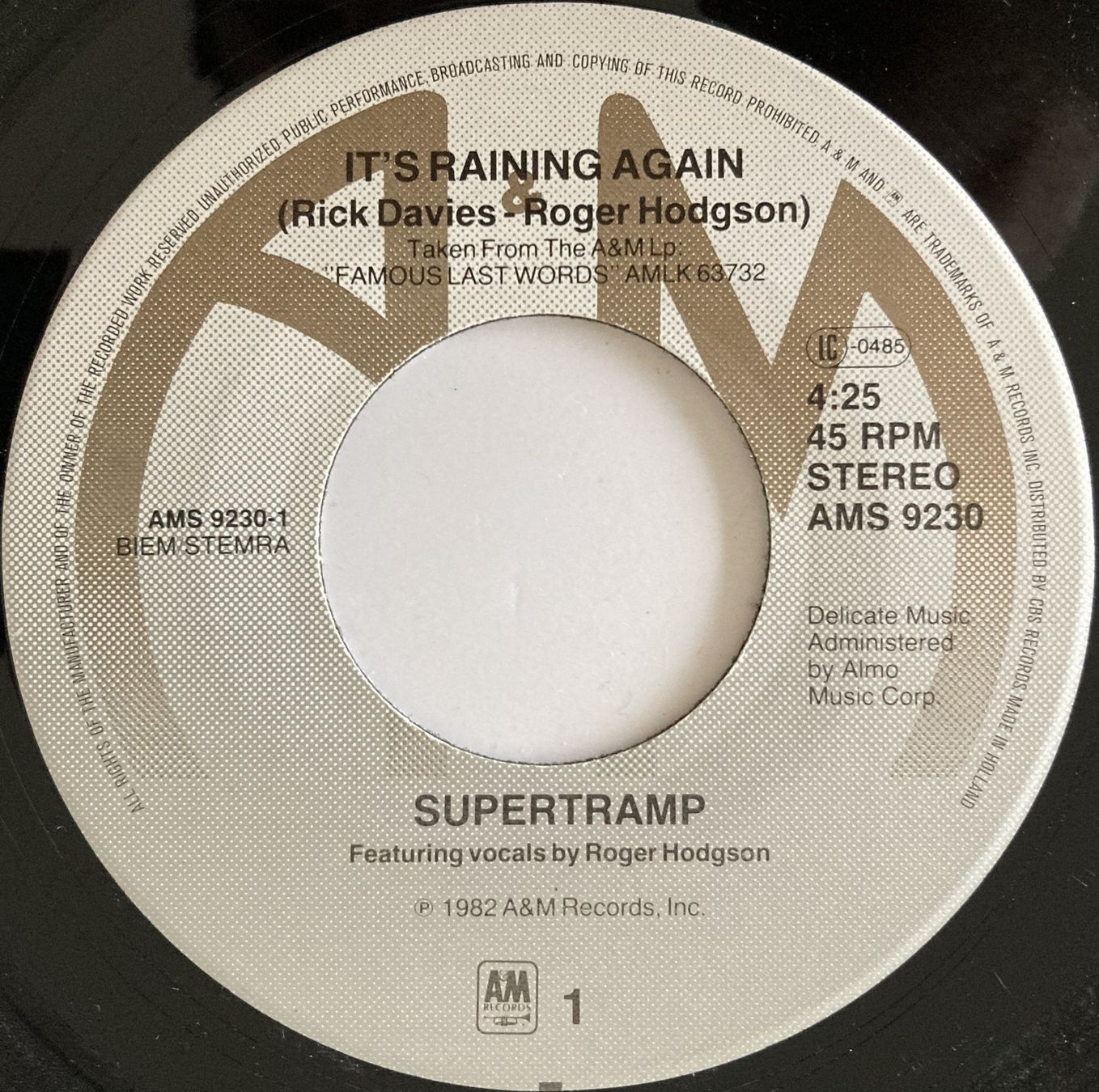 Dischi in vinile: SUPERTRAMP - IT'S RAINING AGAIN – Usato da Bottens venduto da hotter-than-hell 2