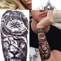 Tatouage temporaire lion, horloge
