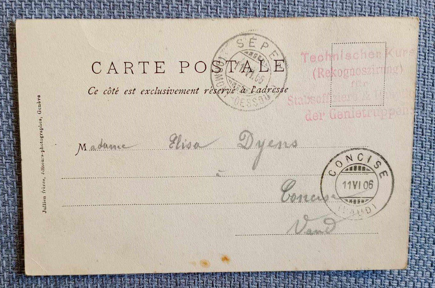 Cartoline postali: Carte postale - La Comballaz / 1906 – Usato da Le Locle venduto da PereiraHugo 1