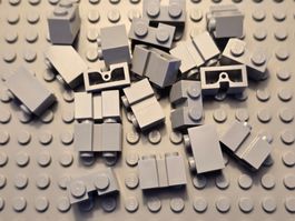 Lego 20x Stein mit Schiene (4216) hellgrau 1x2