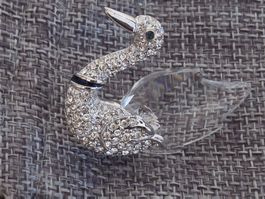 Vintage Schwan Brosche mit Kristall- & Strassbesatz