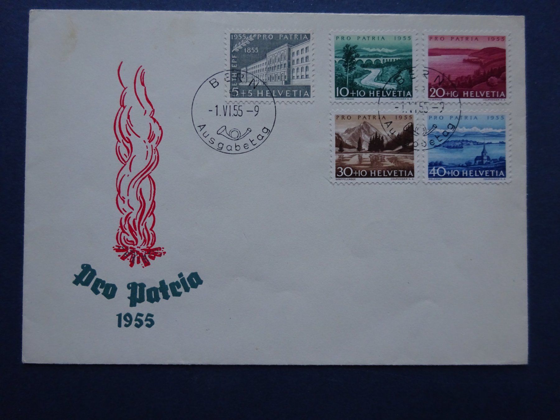 Tutti i francobolli: 1955 Pro Patria FDC BERN - Adresslos – Usato da Appenzell-Steinegg venduto da adi1975