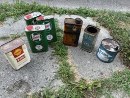 Alte Oeldosen Brunol, Blaha, Shell X-100, Bermotoil