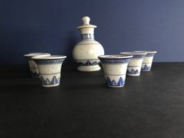China Porzellan Reiskorn weiss/blau Sake Reiswein-Set 7-tlg